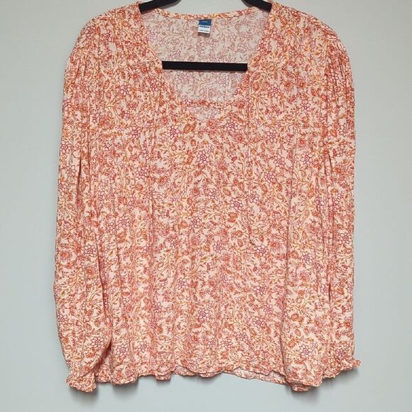 H&M Orange Long Sleeve Relaxed Blouse with Ruched Details - Picture 1 of 7